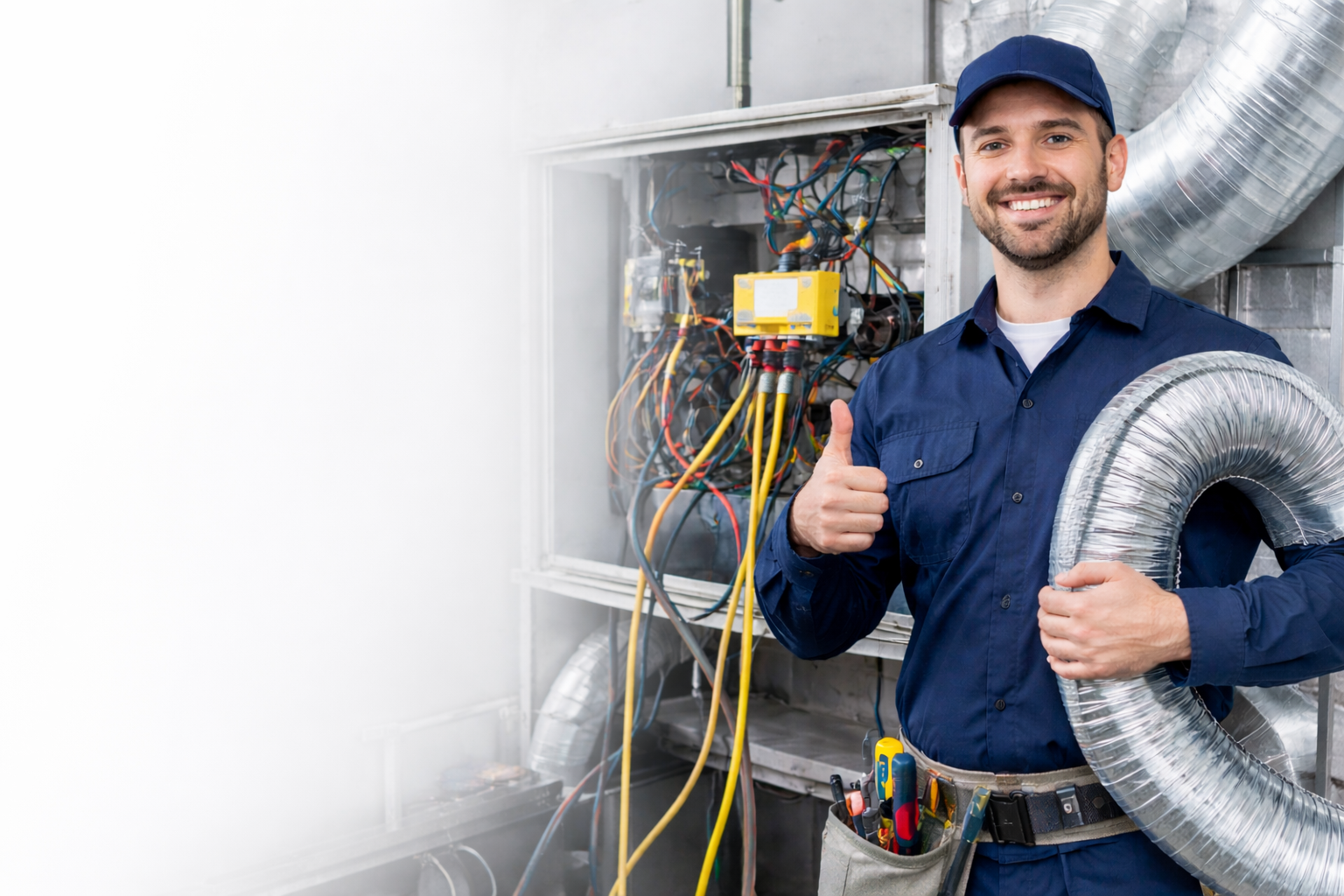 HVAC technician inspecting air duct system
